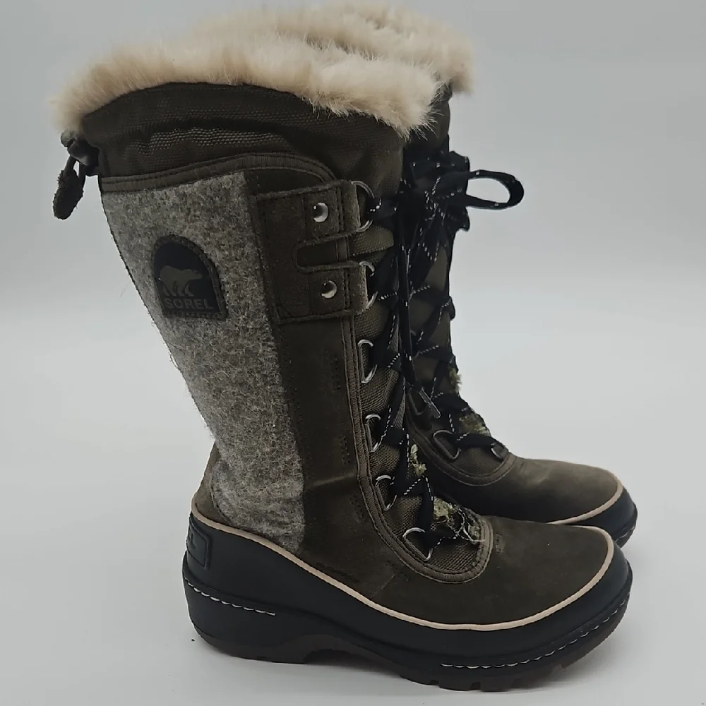 Sorel Women's Tall Olive Winter Boots with Faux Fur Trim